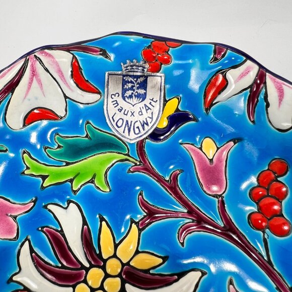 Vtg Emaux de Longwy Ceramic Pottery Blue Enameled Cloisonne Bowl France 30s - Picture 12 of 16